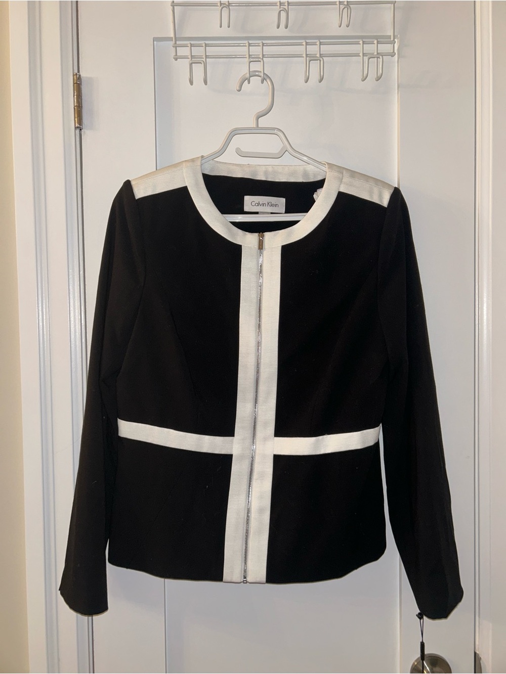 Calvin Klein Black and White Zip-Front Women's Jacket